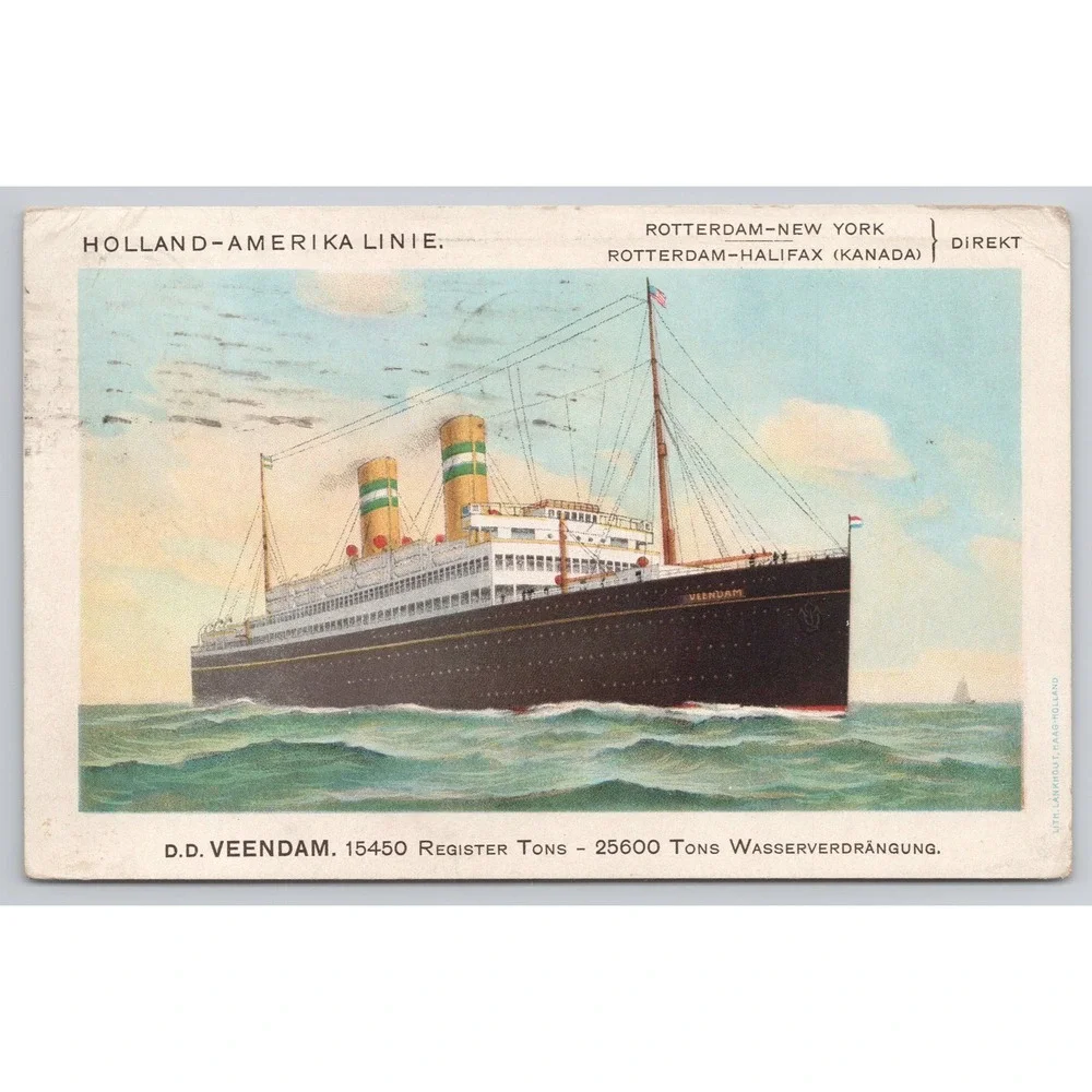Holland‎ Amerika Line D D Veendam Ship Postcard Rotterdam New York Halifax